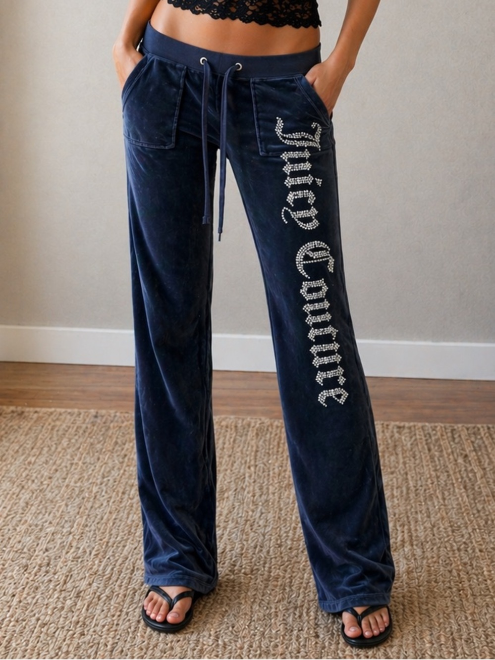 Y2K Juicy Couture Navy Straight Leg Velour Sweatpants